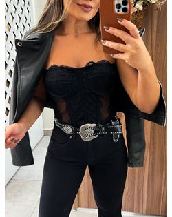 Top Corset Renda Preto - 25154485 - Closet