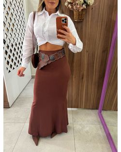 Saia Corte Sereia Marrom Colcci - 65959988 - Closet