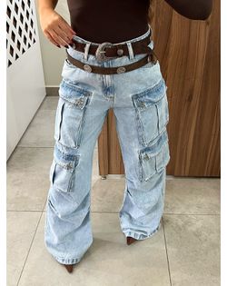 Calça Jeans Cargo Utility Marmorizado Claro - 5996... - Closet