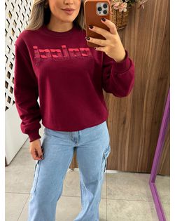 Blusão Moletom Bordo Logo Bordada Colcci - 559855... - Closet