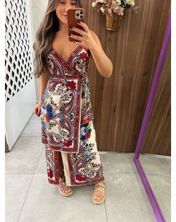 Vestido Cropped Estampado Lenço Borboleta Retrô Fa... - Closet
