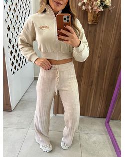 Calça Modal Canelada Cru - 458485 - Closet