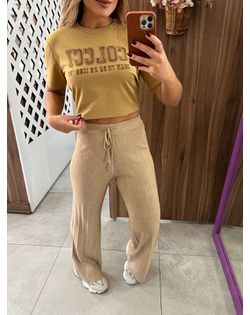 Calça Modal Canelada Bege - 169448 - Closet