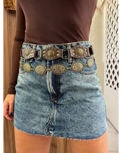 Saia Curta Jeans Bastille Dirty Wash Alcance - 865... - Closet