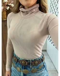 Blusa Tule Bege Gola Alta - 85555 - Closet