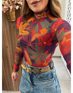 Blusa Gola Tule Floral Tropical Farm - 95959588 - Closet