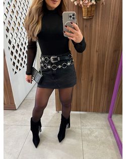Blusa Tule Preta Gola Alta - 9589485 - Closet