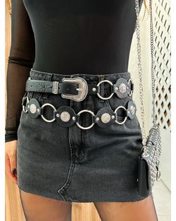 Saia Curta Bastille Black Estonado Alcance - 85485... - Closet