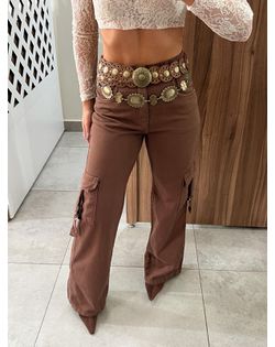 Calça Cargo Jeans Marrom - 25177 - Closet
