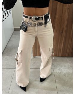 Calça Cargo Jeans Bege - 5154 - Closet