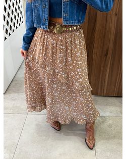 Saia Midi Estampada Floral Inês - 626526958 - Closet