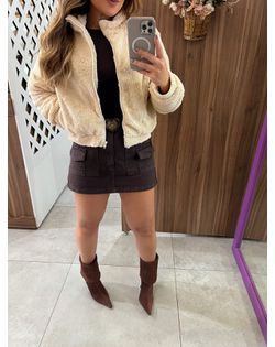 Casaco Teddy Peluciado Bege Feminino - 32626 - Closet