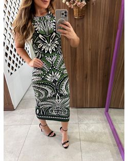 Vestido Midi Estampado Balamana Farm - 956599 - Closet