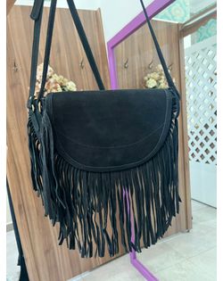 Bolsa Camurça Preta Franjas - 62948 - Closet