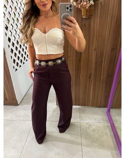 Calça Wide Leg Linho Bordô Ana - 2561545 - Closet