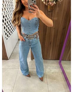 Calça Jeans Wide Leg Brilhos - 859526574 - Closet