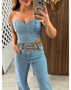 Top Jeans Tomara que Caia Brilhos - 598488 - Closet