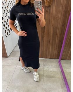 Vestido Justo JJ Crystal Preto John John - 626569 - Closet