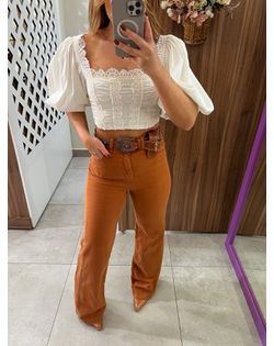 Calça Wide Sarja Colors Telha - 256254 - Closet