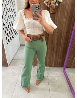 Calça Wide Sarja Colors Verde - 52588585 - Closet