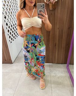 Saia Estampada Midi Plissada Bem Querer Farm - 756... - Closet