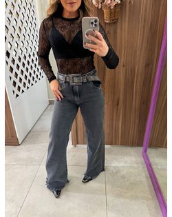 Calça Wide Leg Jeans Black Barra Desfiada - 632695... - Closet