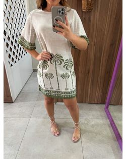Vestido Estampado Com Mangas Curtas E Decote Redon... - Closet