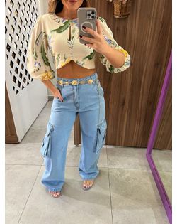 Calça Jeans Balloon Cargo Mandolin Claro Alcance -... - Closet
