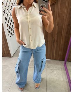 Camisa Sem Mangas Com Gola Bege Lez a Lez - 46859 - Closet
