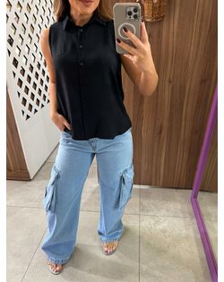 Camisa Sem Mangas Com Gola Preta Lez a Lez - 4632 - Closet