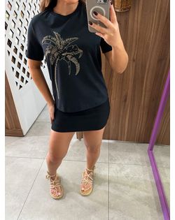 T-shirt Em Algodão Penteado Com Bordado E Paetês L... - Closet