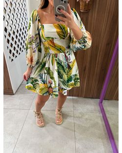 Vestido Curto Manga Estampado Tropicália Farm - 35... - Closet