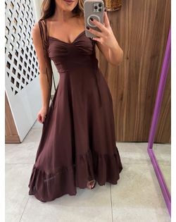 Vestido Longo Marrom Mabel - 626325 - Closet