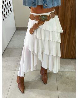 Saia Midi Babados Branca Bella - 541558 - Closet