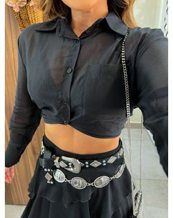Camisa Chiffon Preta Luana - 62695 - Closet