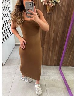 Vestido Marrom Canelado Midi Justo Colcci - 36222 - Closet
