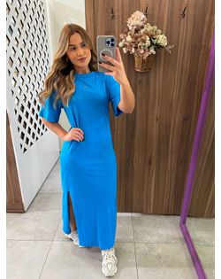 Vestido Azul Midi Comfort com Fenda Colcci - 4865... - Closet