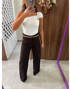 Calça Wide Leg Jeans Marrom - 5418457 - Closet