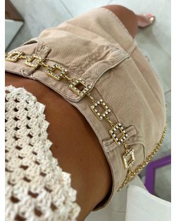Cinto Dourado Quadradinhos Strass - 2662665 - Closet