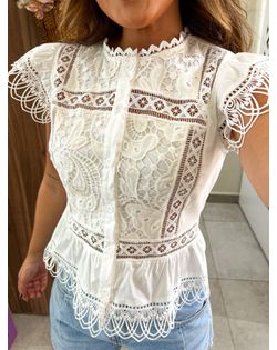 Blusa Branca Renda Guipir Lais - 454854 - Closet