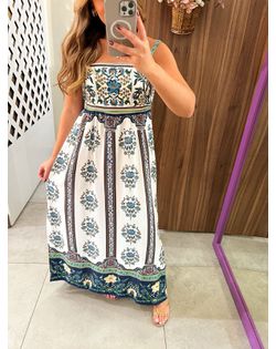 Vestido Cropped Sem Manga Estampado Manoela Farm -... - Closet