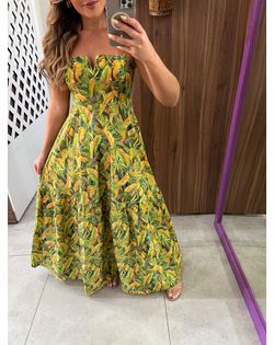 Vestido Longo Estampado Floresta De Passarinho Far... - Closet