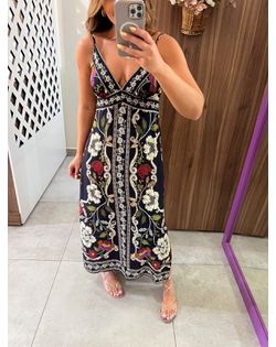 Vestido Cropped Flor De Fita Preto Farm - 5464965 - Closet