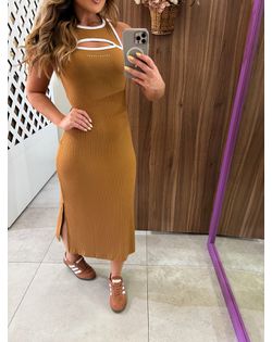 Vestido Midi Slim Fit Canelado Caramelo Colcci - ... - Closet
