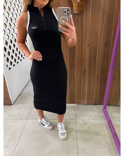 Vestido Preto Midi Slim Decote V Com Zíper Colcci ... - Closet