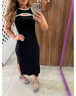 Vestido Midi Slim Fit Canelado Preto Colcci - 8263... - Closet