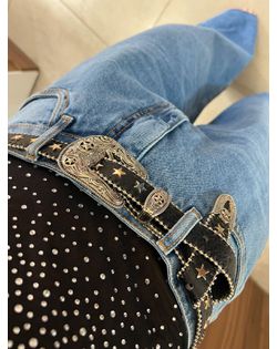 Cinto Courino Preto Estrelas - 41514585 - Closet