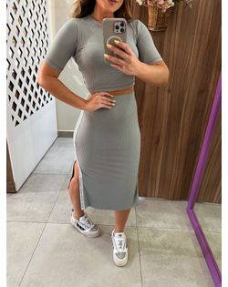 Saia Midi Canelada Cinza New Comfort Colcci Sport ... - Closet