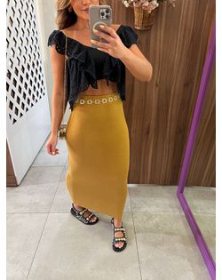 Saia Bege Midi Corte Sereia Colcci - 5896596 - Closet