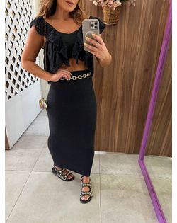 Saia Preta Midi Corte Sereia Colcci - 952558 - Closet